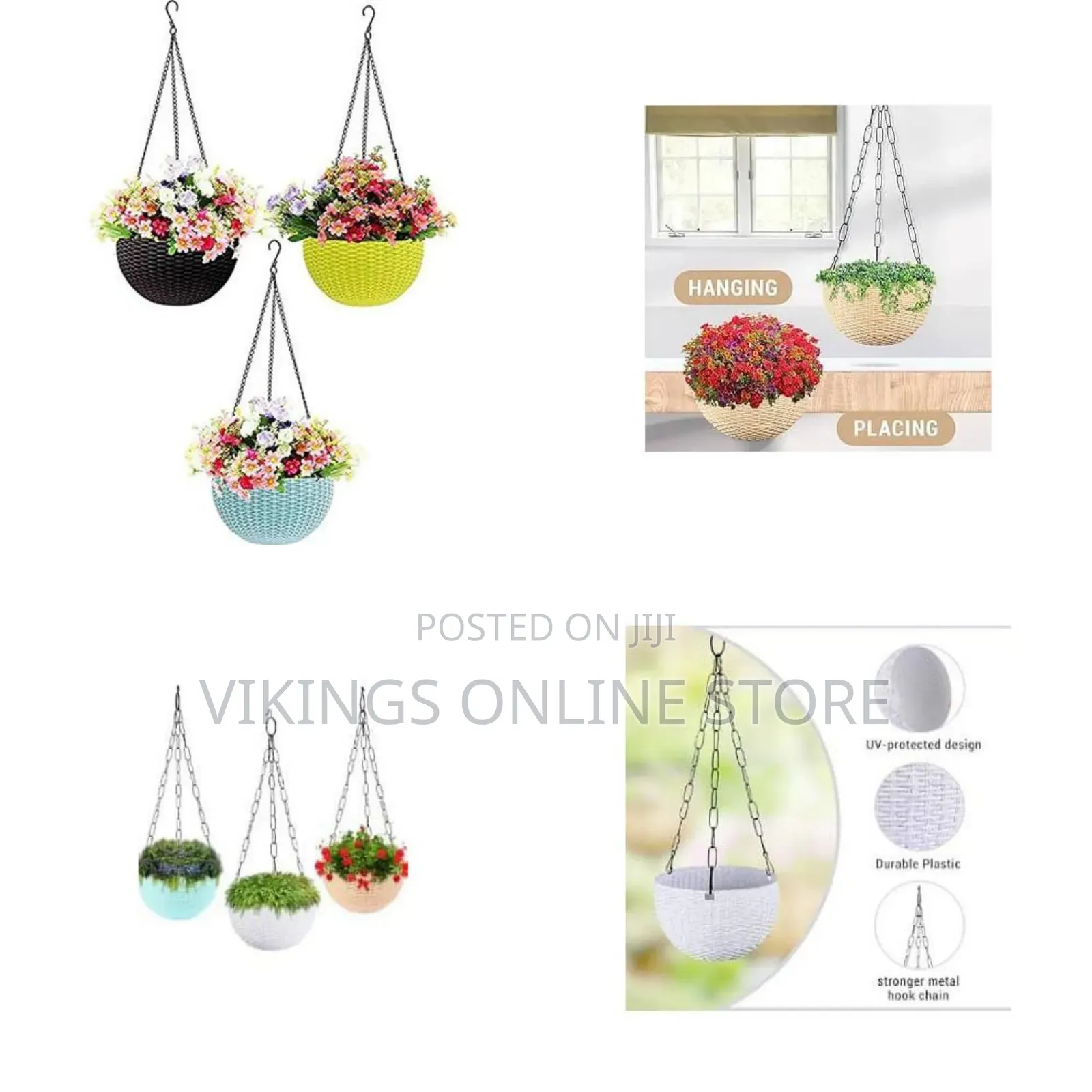 Rattan Waven Urban Home Plastic Flower Pot Hanging Basket With Metal