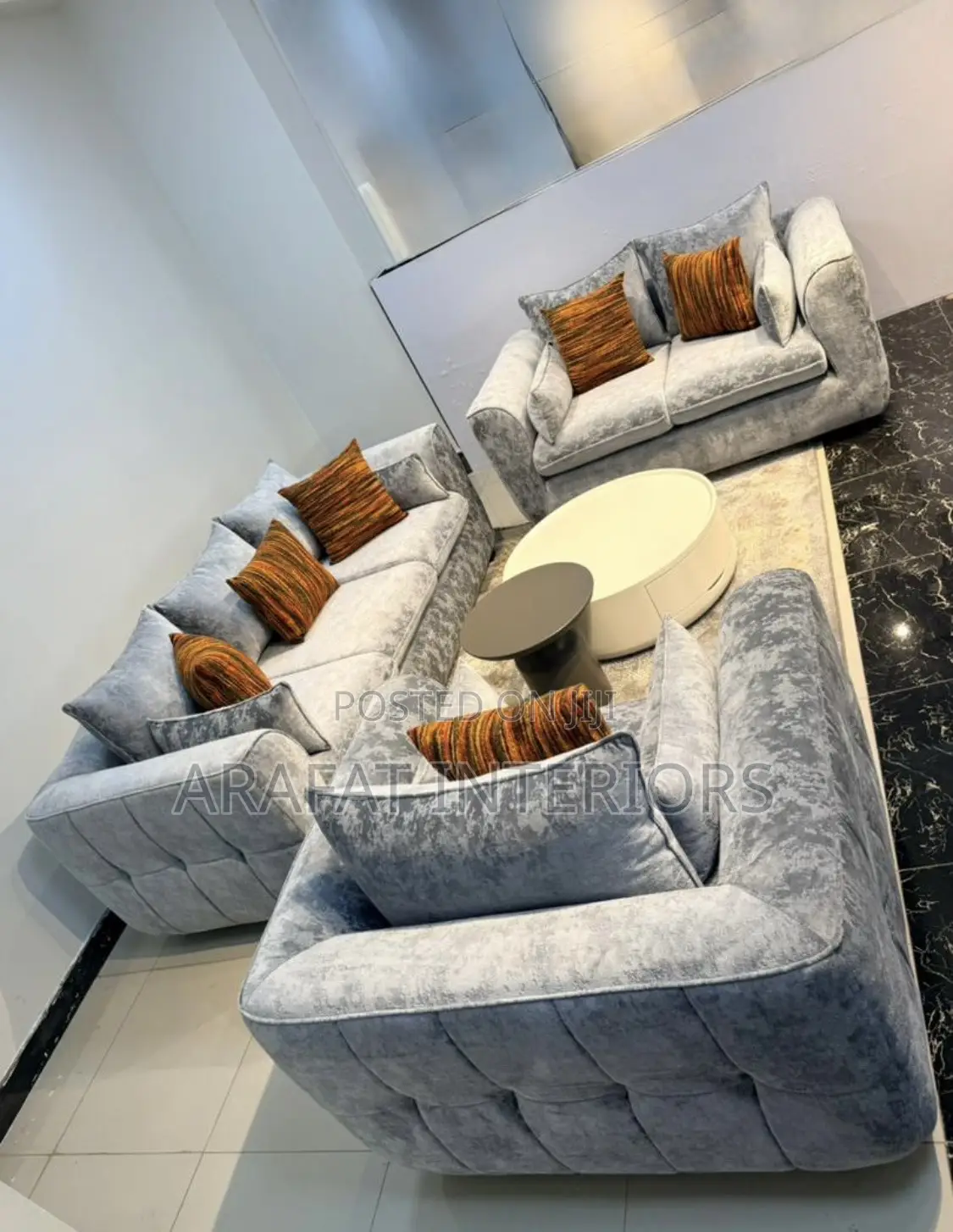Luxurious, Modern Crushed Velvet Sectional in a Soft