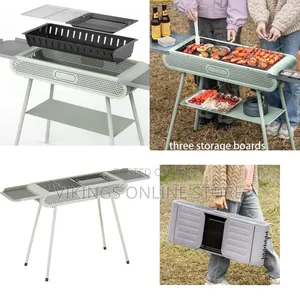 Portable Charcoal Grill, Bbq Grill With Three Storage Boards,Foldable