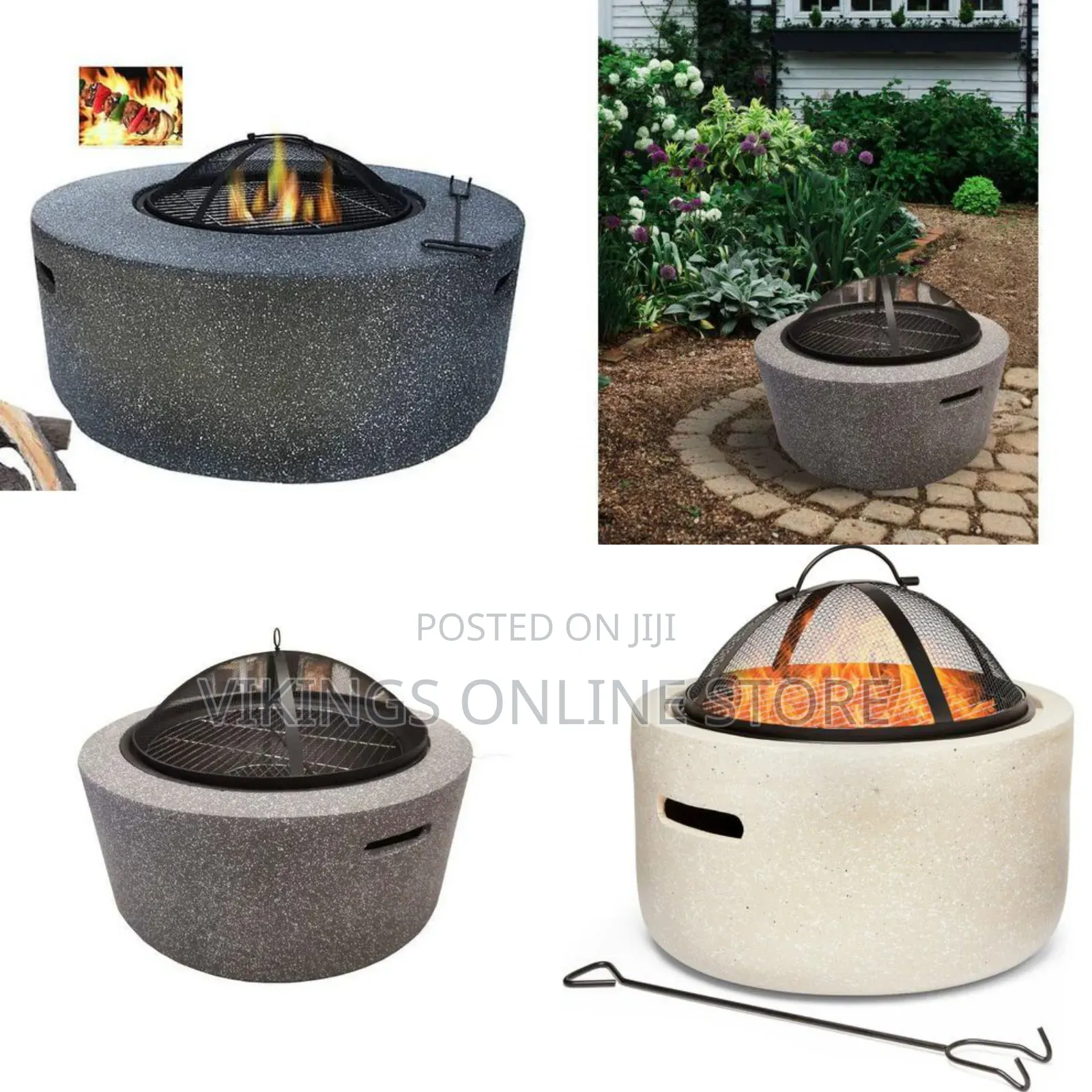 2 in 1 Fire Pit With BBQ Cooking Grill Shelf for Outdoor Garden