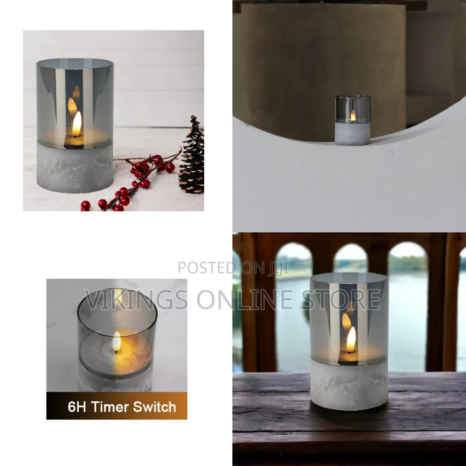 Glass Flameless Flickering Candles With Cement Concrete Base, Battery