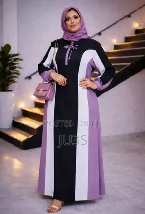 Black and Purple Color-Block Abaya Dress