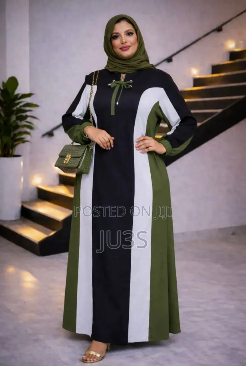 Black and Purple Color-Block Abaya Dress
