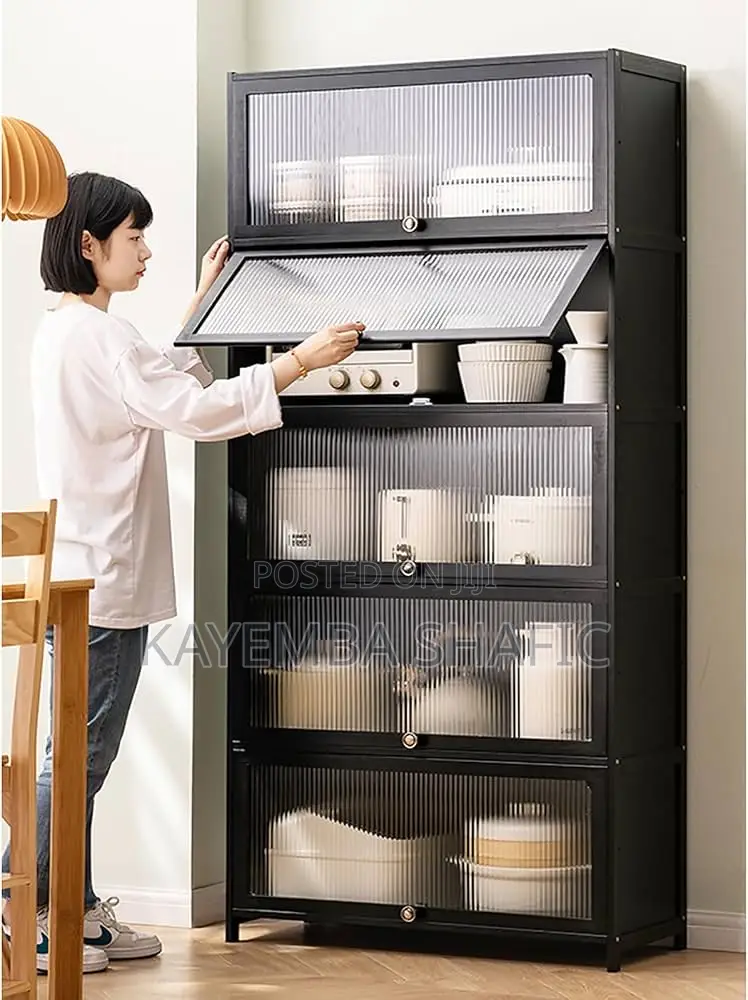 5-Tier Modern Kitchen Storage Cabinet With Flip-Up Fluted Doors