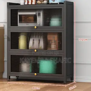 Premium 4-Tier Metal Kitchen Storage Cabinet With Flip Doors and Wheel
