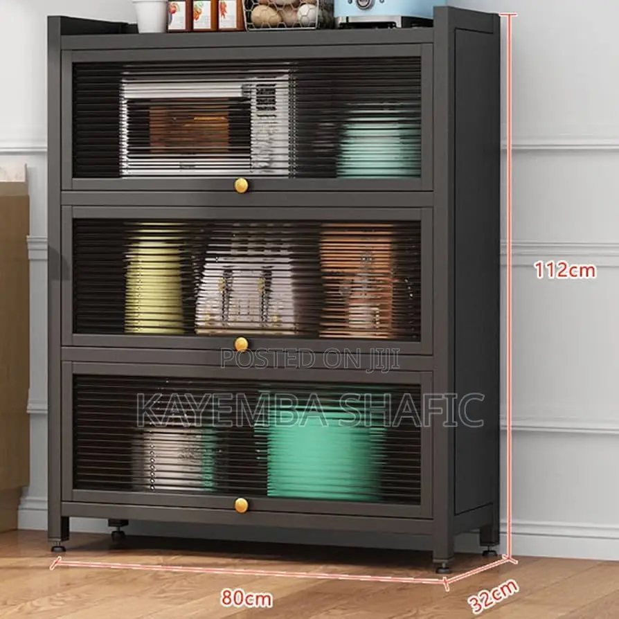 Premium 4-Tier Metal Kitchen Storage Cabinet With Flip Doors and Wheel
