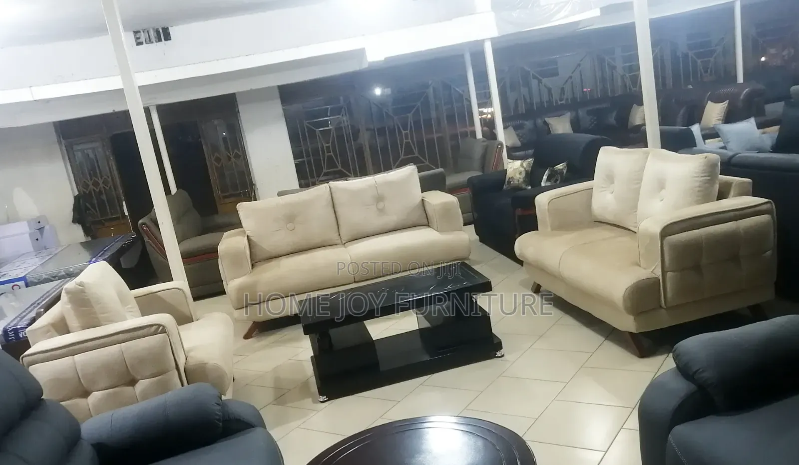 6seater High-Density Cream Sofa Set