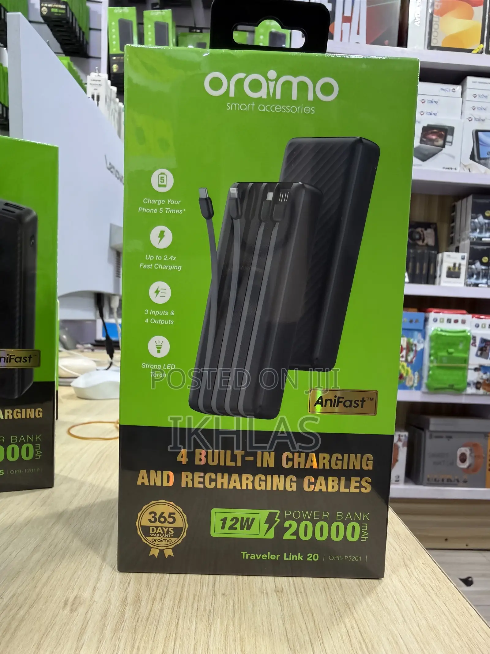 Oraimo Power Bank 20000mah Traveler Link Has 4built-in Charging Cables