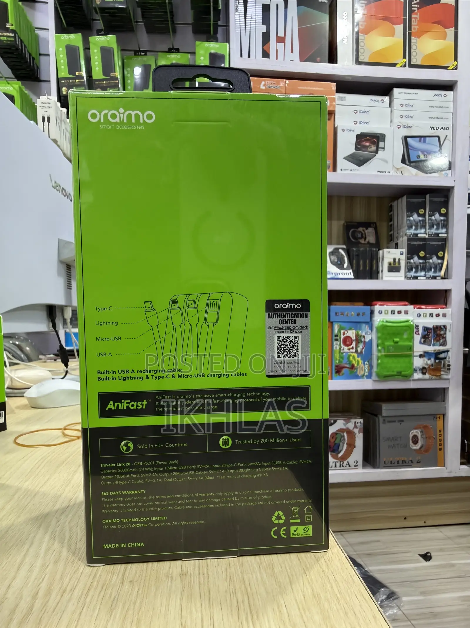 Oraimo Power Bank 20000mah Traveler Link Has 4built-in Charging Cables