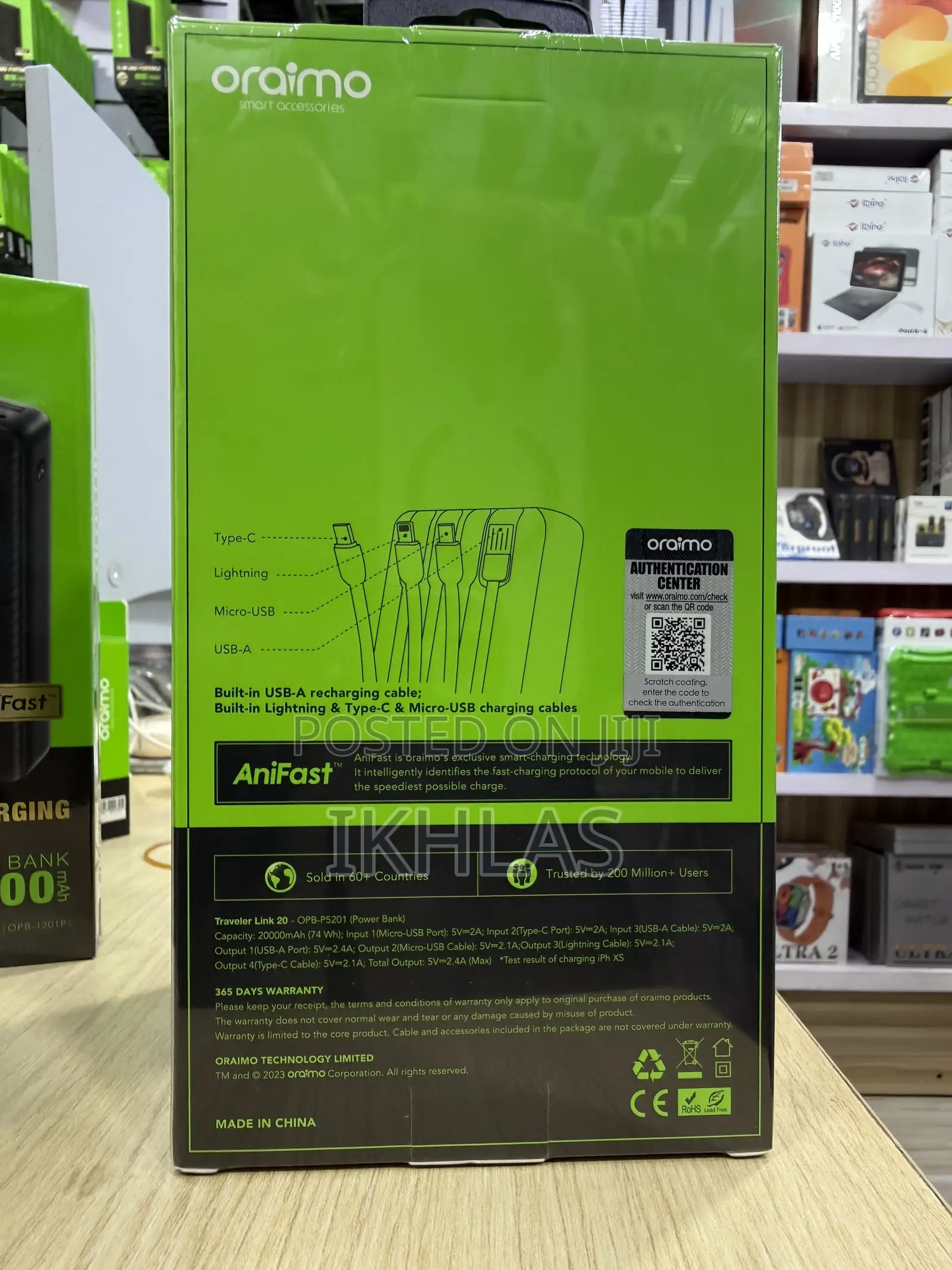 Oraimo Power Bank 20000mah Traveler Link Has 4built-in Charging Cables