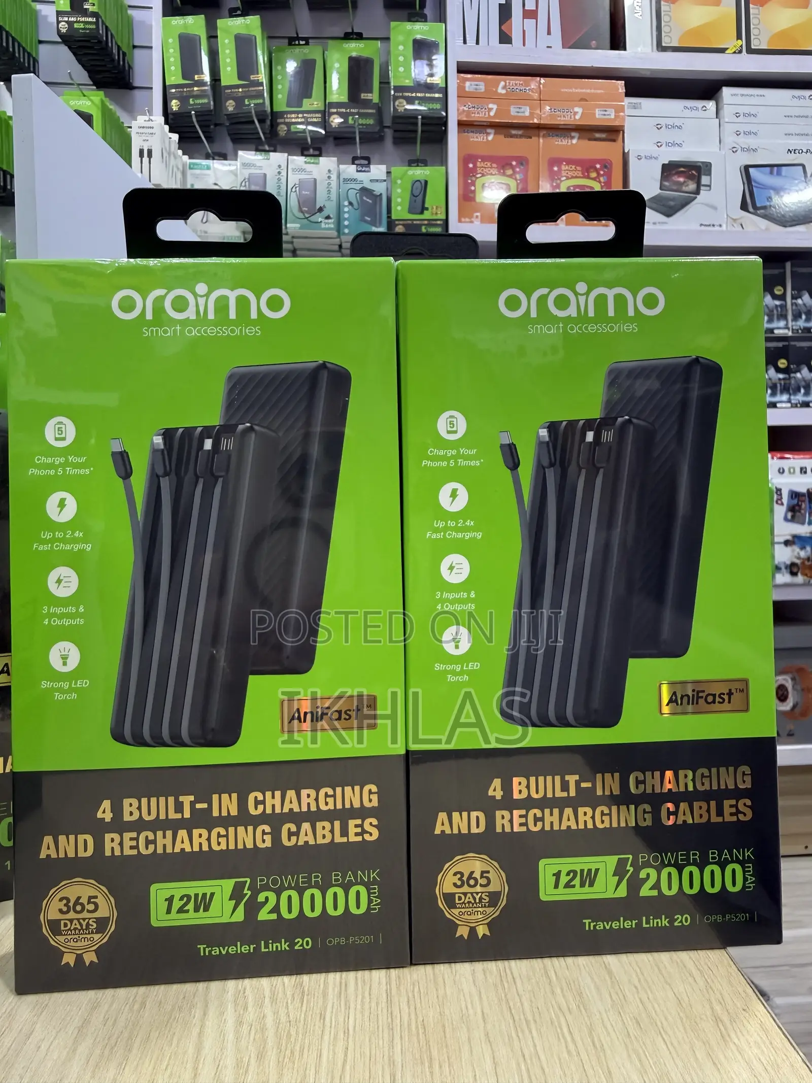 Oraimo Power Bank 20000mah Traveler Link Has 4built-in Charging Cables
