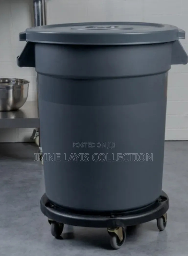 80ltr Commercial Round Kitchen Plastic Waste Bin With Rollers