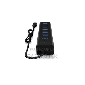 7-Port Usb 3.0 Hub Features a Slim Black Design With a 30cm Cable