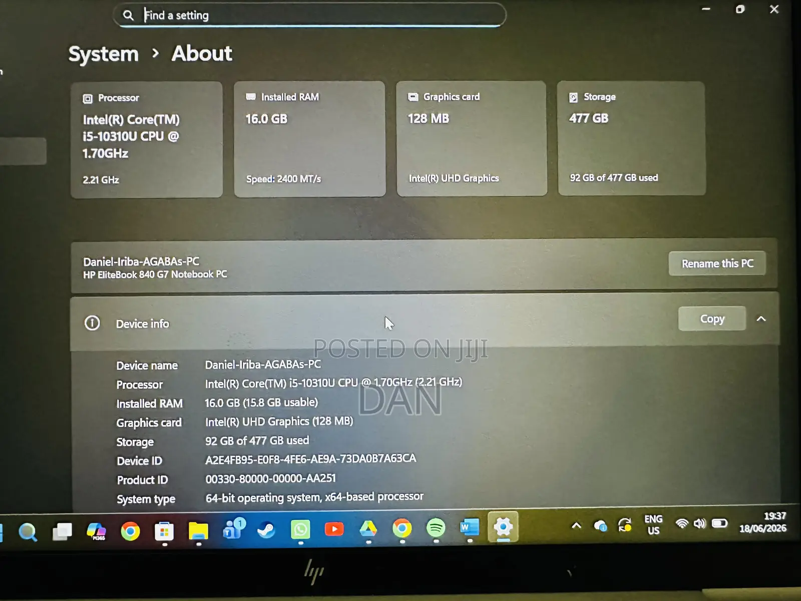Laptop HP EliteBook 840 G7 16GB Intel Core i5 SSD 500GB