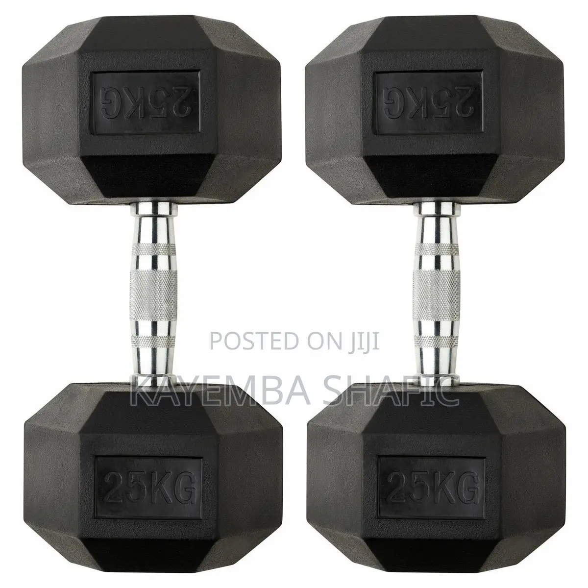 Pair of 25kg Rubber Coated Hex Dumbbells (50kg Total)