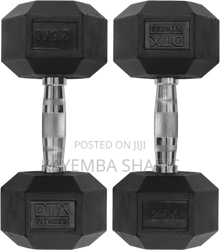 Pair of DTX Fitness 12.5kg Rubber Coated Hex Dumbbells (25kg Total)
