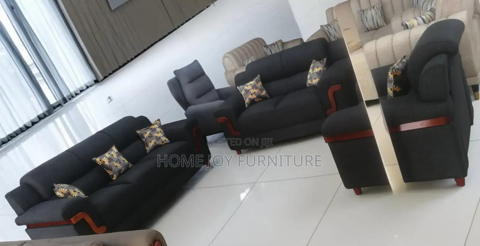 6seater High-Density Charcoal Gray Sofa Set