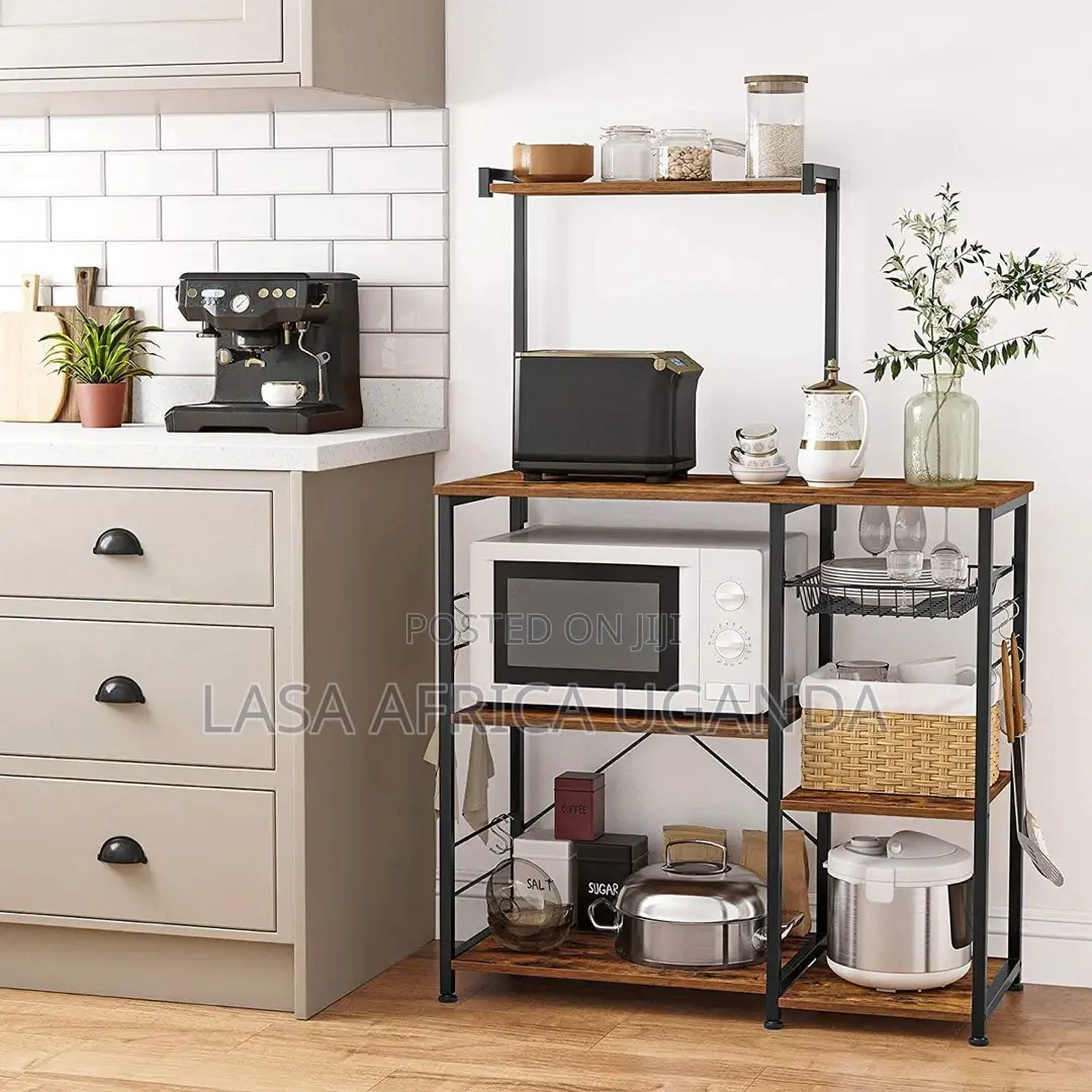 Lazava Bakers Rack Coffee Station Microwave Ove.