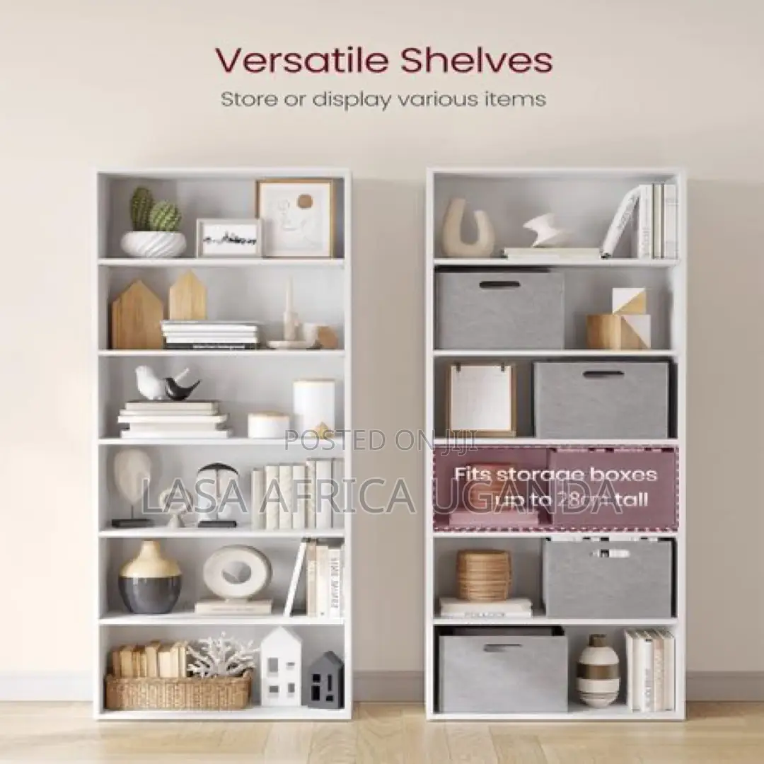 6-shelf Bookcase - White Wooden Storage Unit For Home & Office