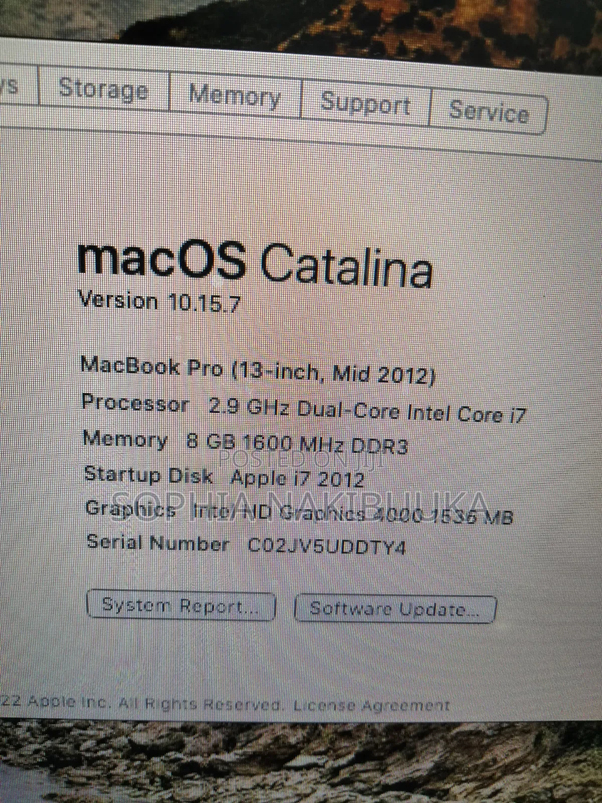Laptop Apple MacBook Pro 2012 8GB Intel Core i7 HDD 250GB