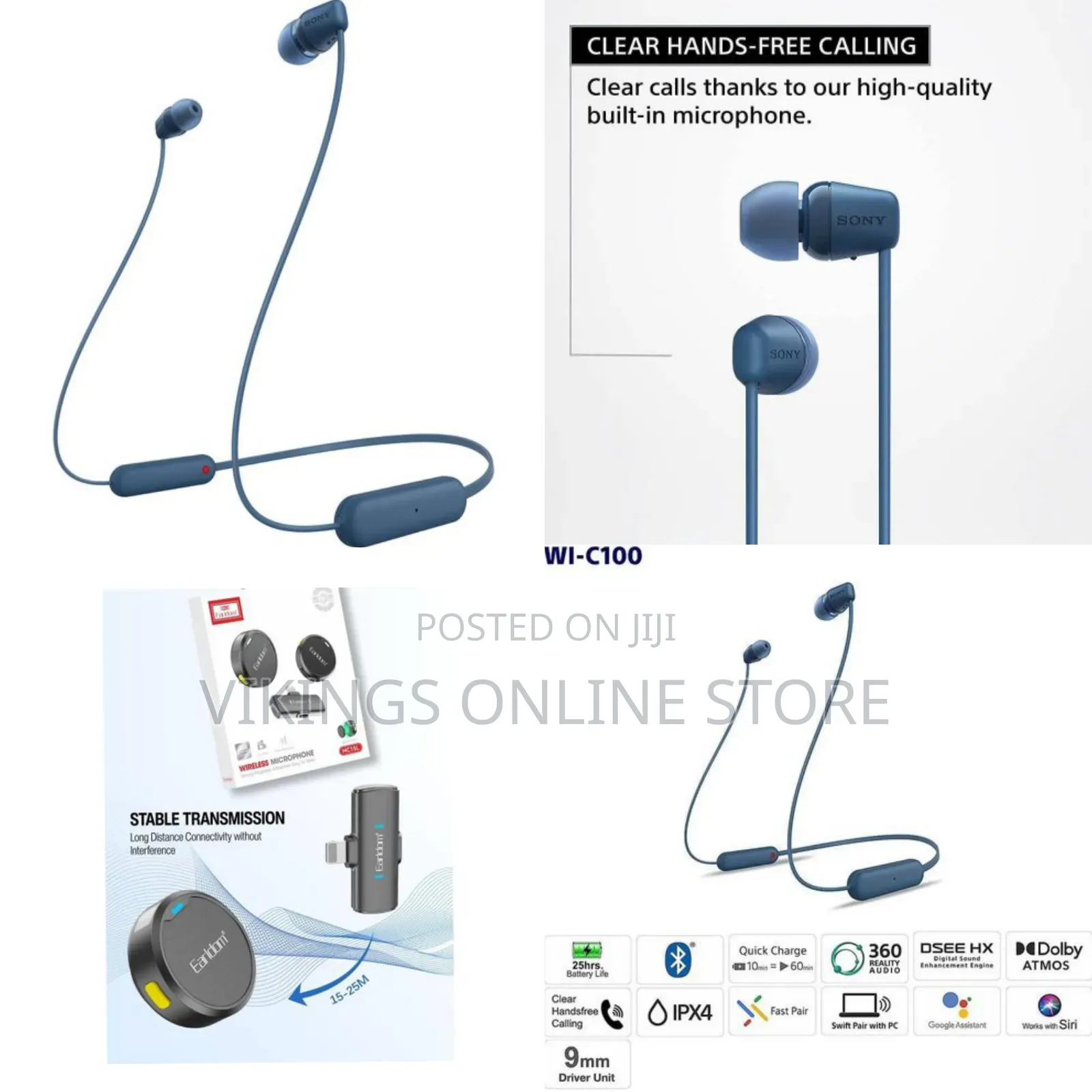Wi-C100 Wireless in-Ear Bluetooth Headphones With Built-in Microphone