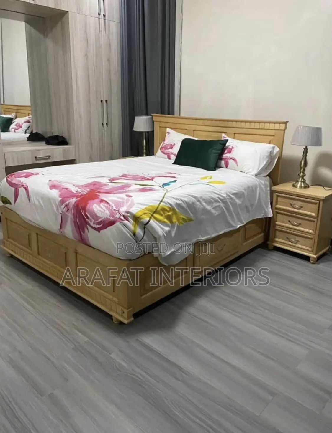 Light Wood Queen Storage Bed