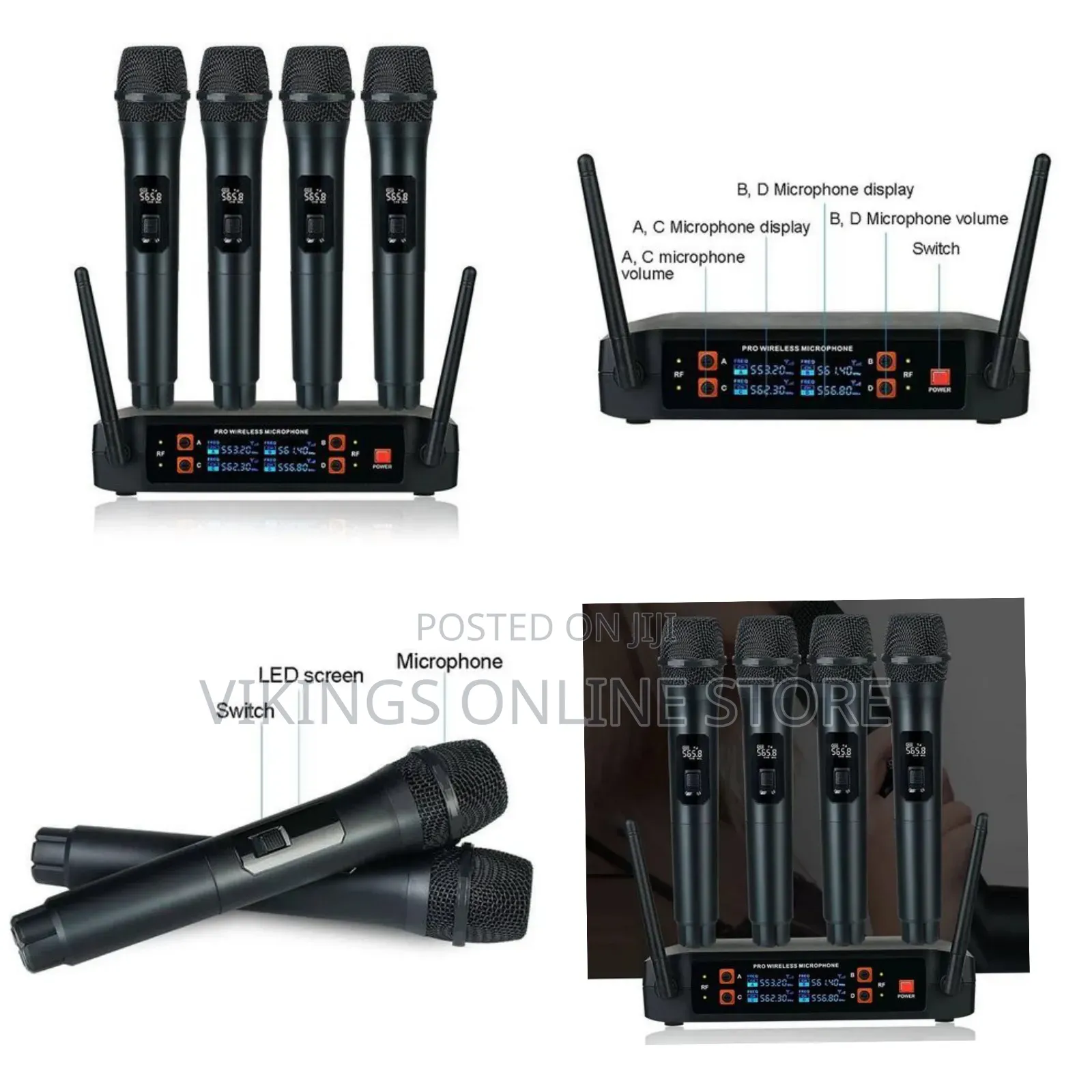 Professional 4 Channels VHF Handheld Church Karaoke Wireless Microphon