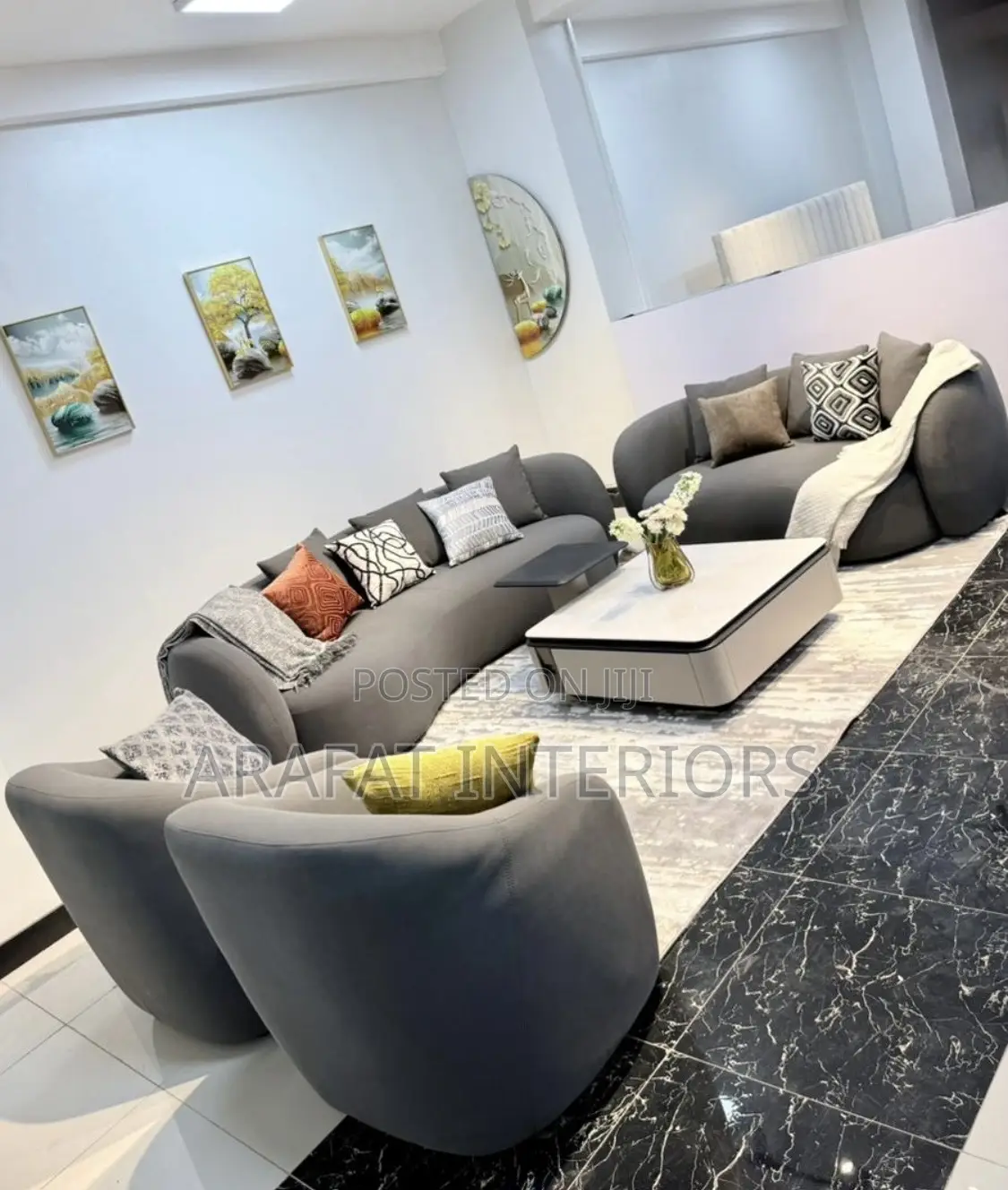 Luxury Textured Sectional Sofa With Accent Pillows