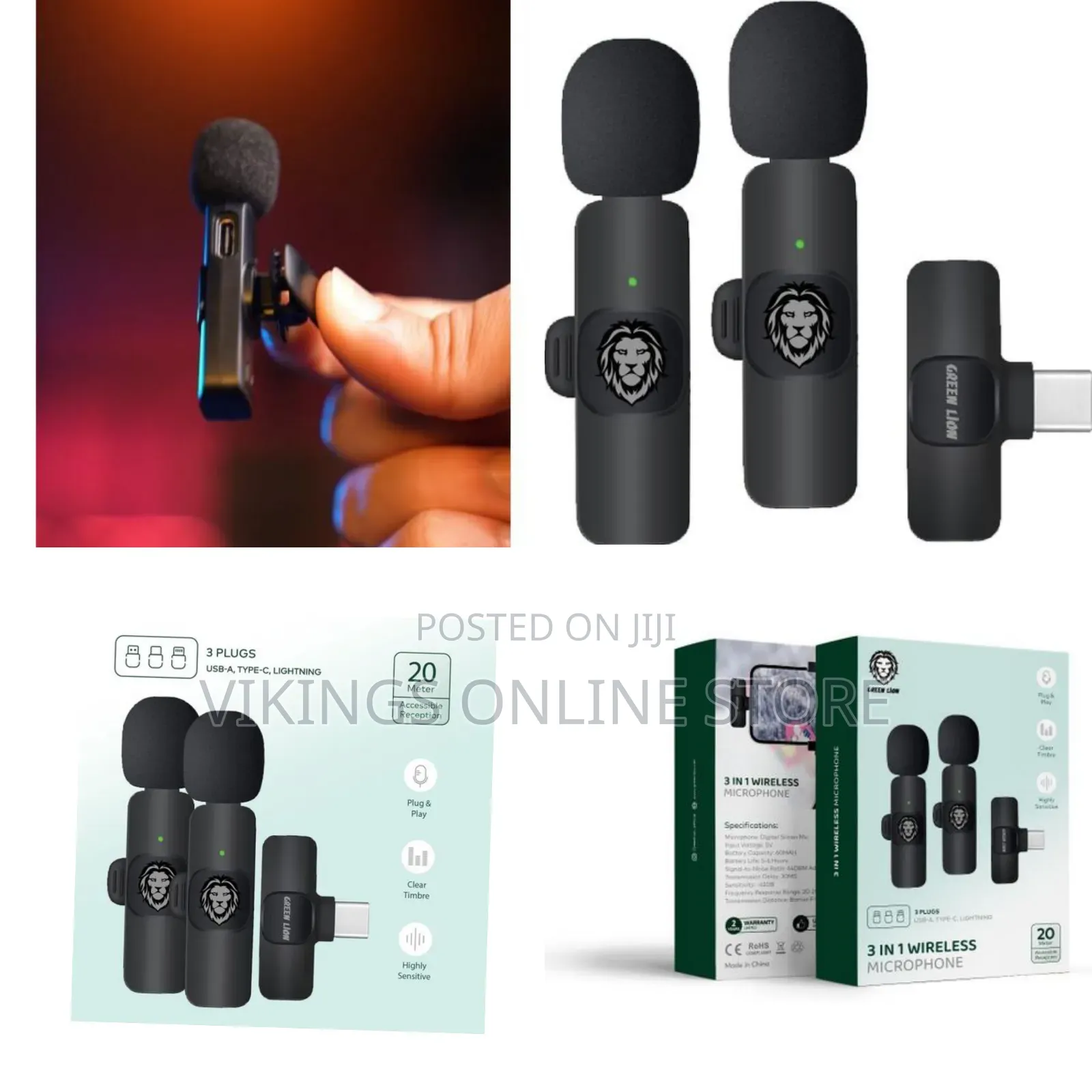 Green Lion 3 in 1 Wireless Lavalier Microphone, Usb-a/Type-C/Lighting