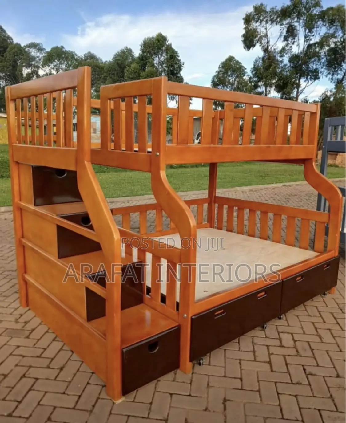 Wooden Bunk Bed With Staircase Storage Under-Bed Drawers
