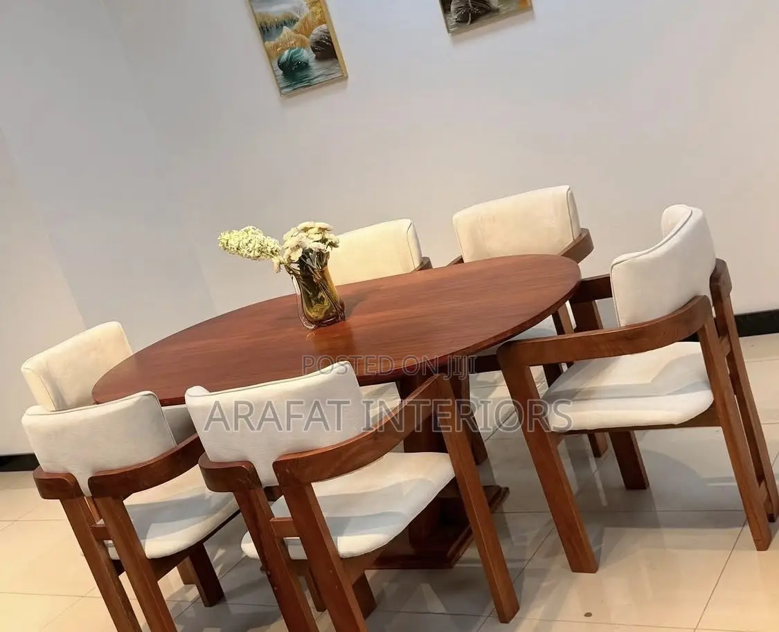 6-Seater Live Edge Solid Wood Dining Table Set With Upholstered Chairs