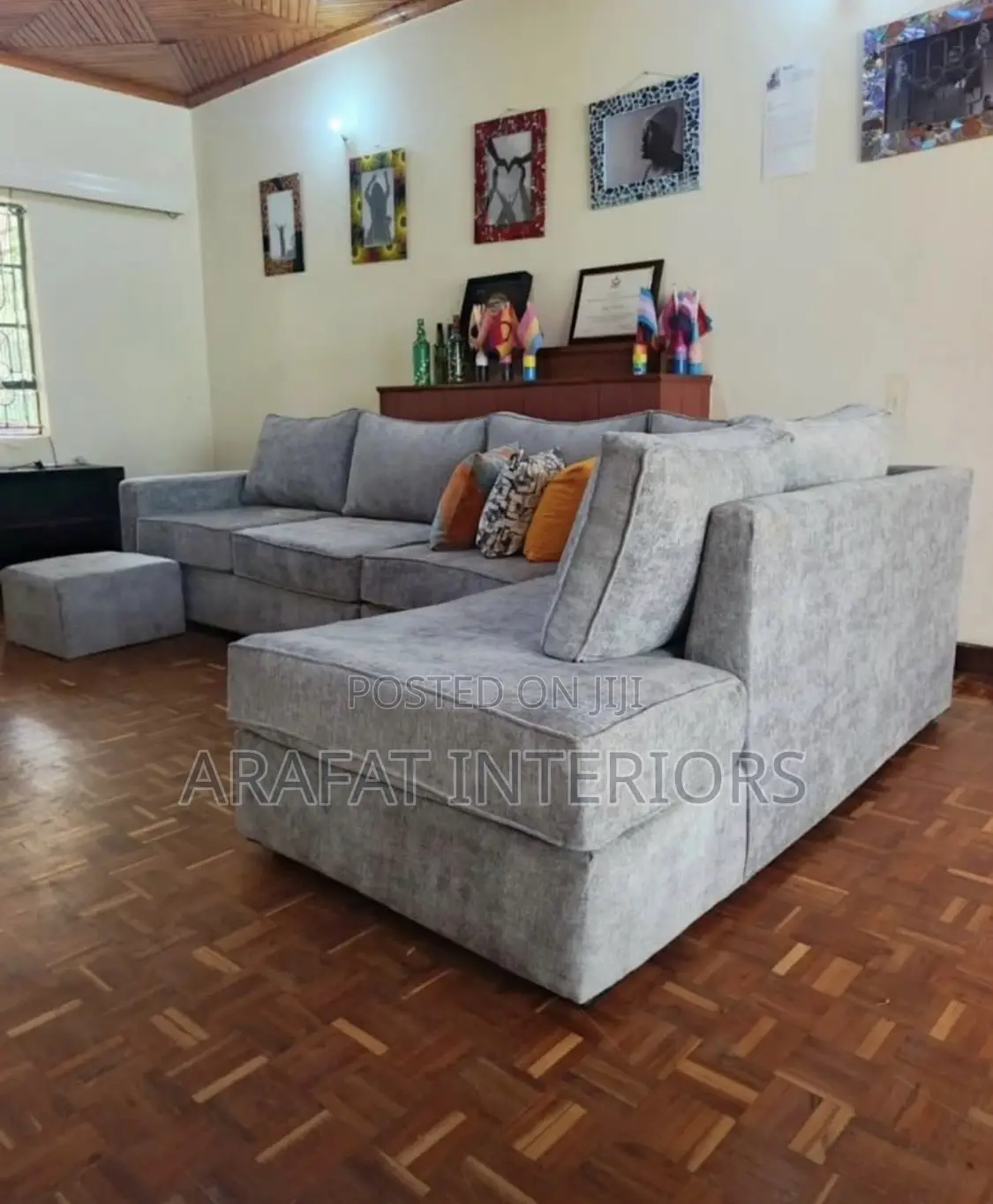 Spacious Grey Corner Sofa Set With Storage Ottoman