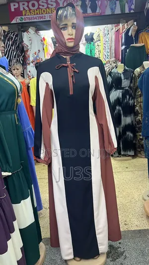 A Floor-Length, Black and Lavender Abaya Dress
