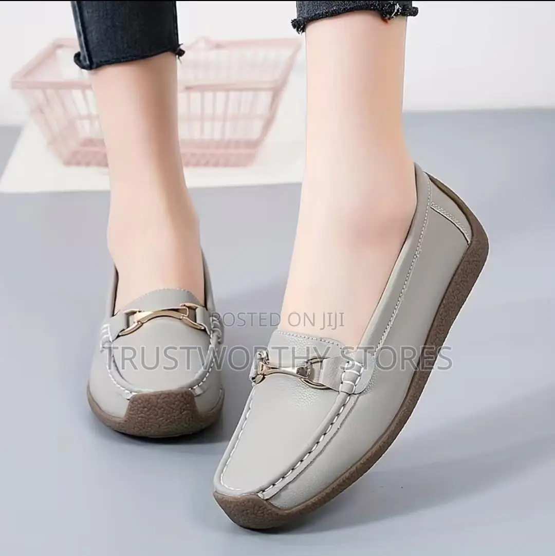 Ladies Grey Loafers Leather Shoes