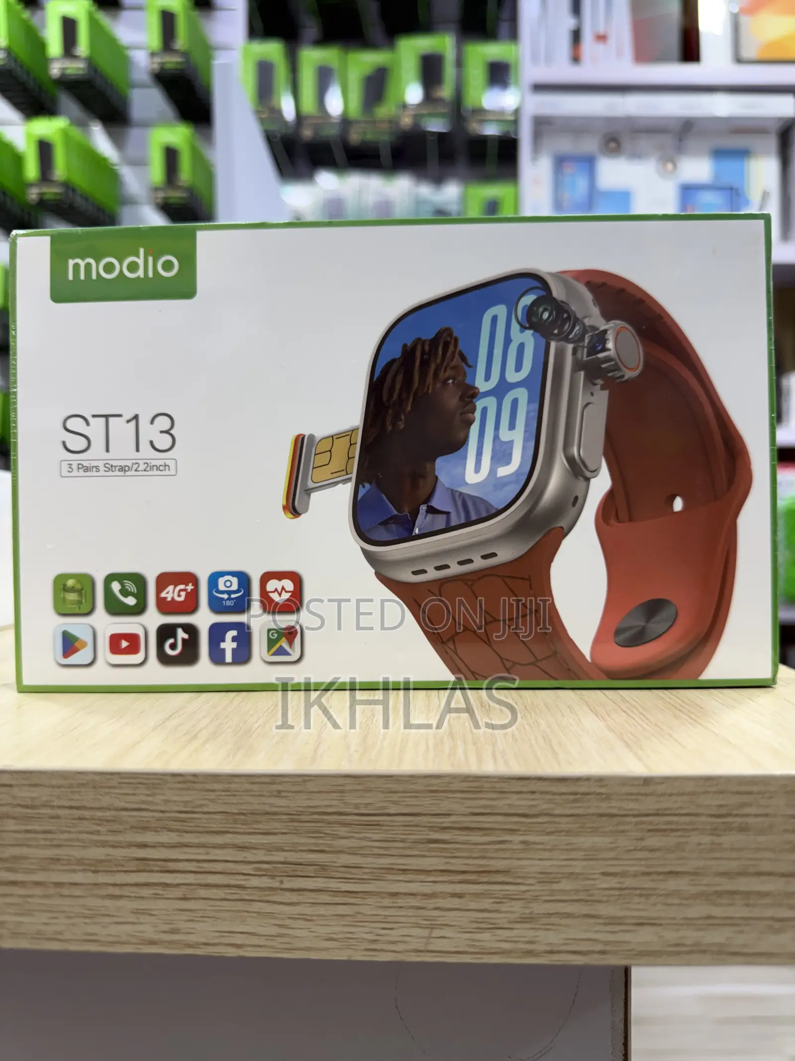 Modio St13 Smartwatch Has Wide Screen, Simcard Slot, 3pairs of Straps