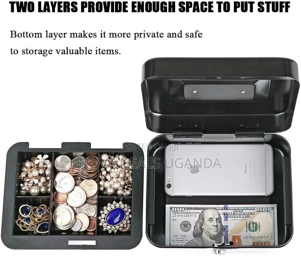 Metal Locking Money Box With Key Lock, Portable Petty Cash Deposittin
