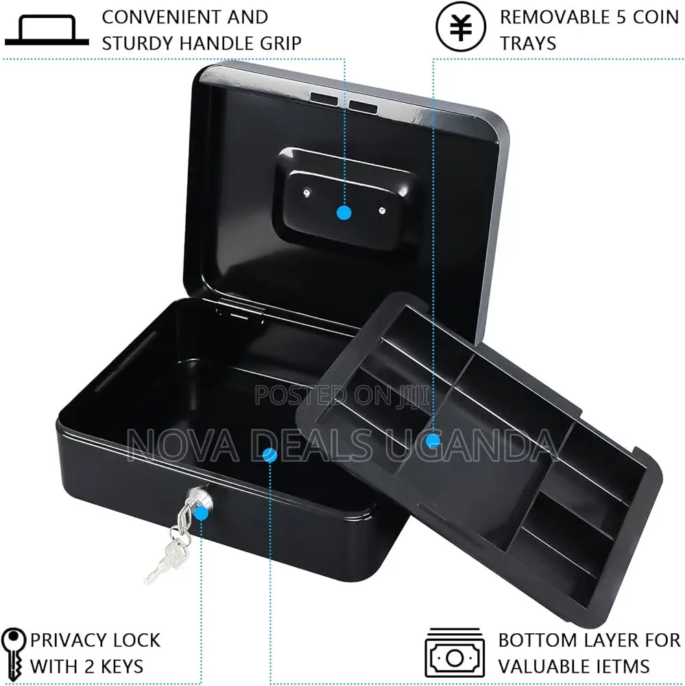 10inch Metal Cash Box With Money Tray and Lock 250mmx200mmx190mm