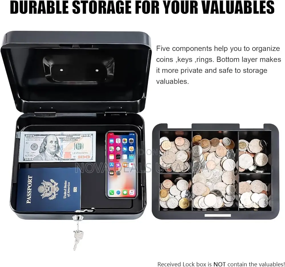 10inch Metal Cash Box With Money Tray and Lock 250mmx200mmx190mm
