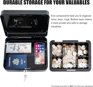 10inch Metal Cash Box With Money Tray and Lock 250mmx200mmx190mm