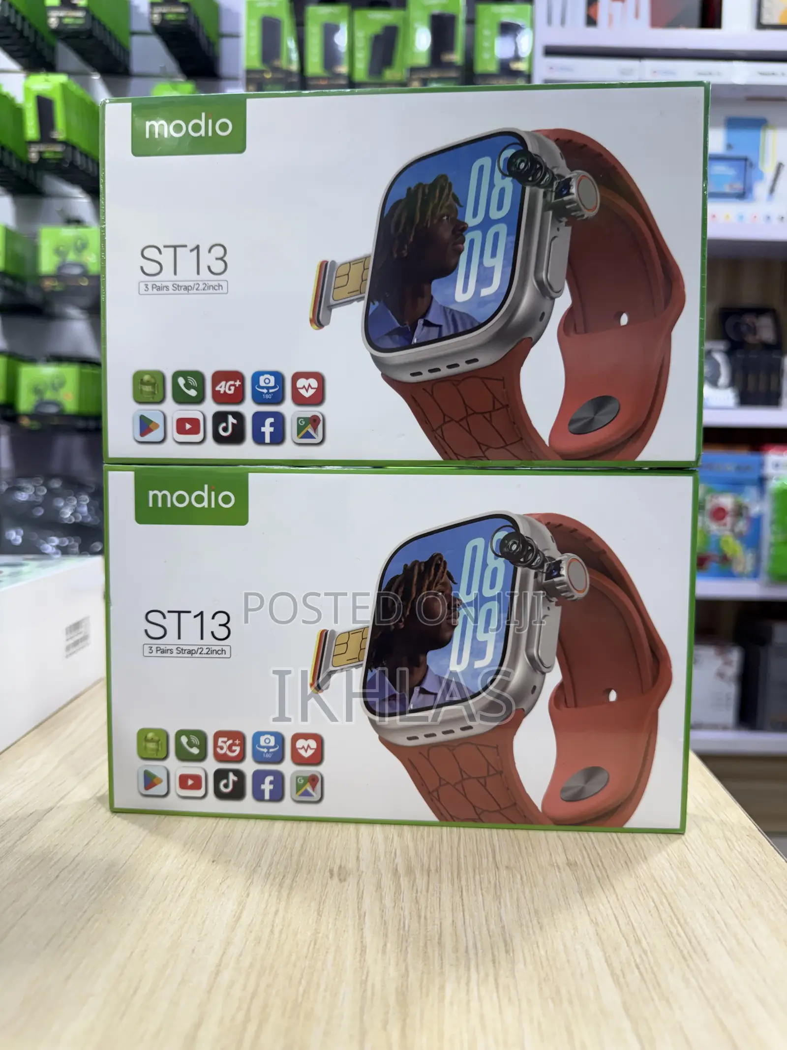 Modio St13 Smartwatch Has Wide Screen, Simcard Slot, 3pairs of Straps