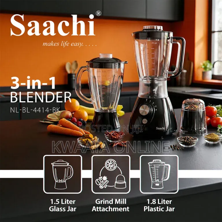 3 in 1 Saachi Nl-Bl 4376 Electric Blender-Black 1.5l