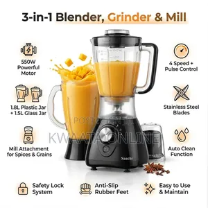 3 in 1 Saachi Nl-Bl 4376 Electric Blender-Black 1.5l