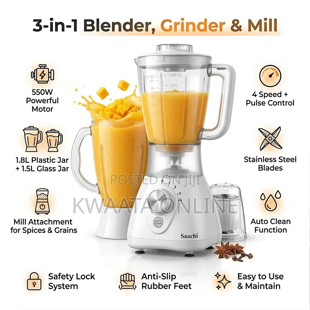 3 in 1 Blender Saachi Nl-Bl-4361-White With Auto-Clean