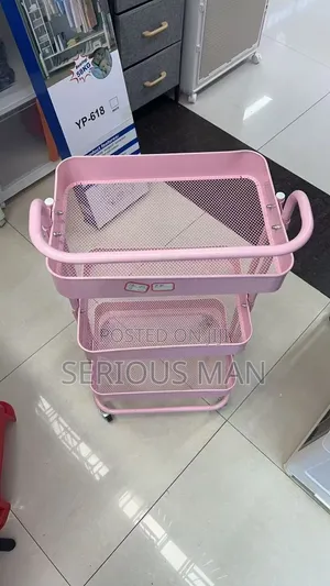 3-tier Pink Mesh Metal Rolling Utility Cart
