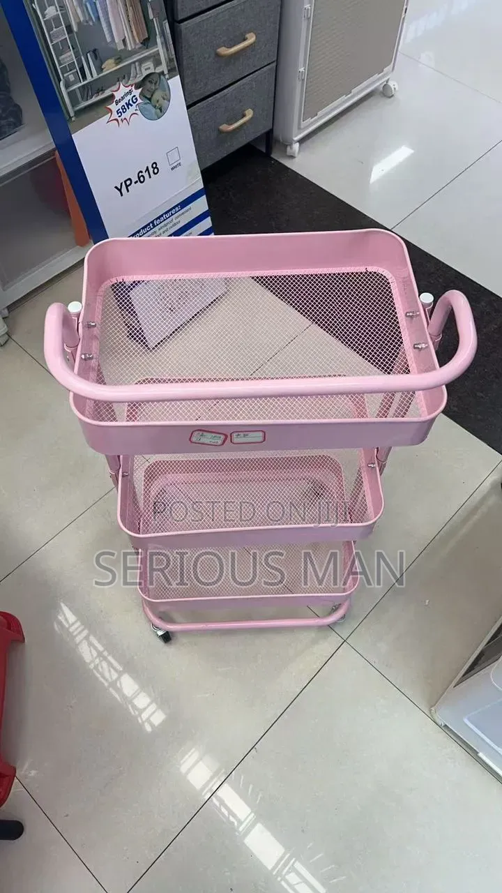3-tier Pink Mesh Metal Rolling Utility Cart