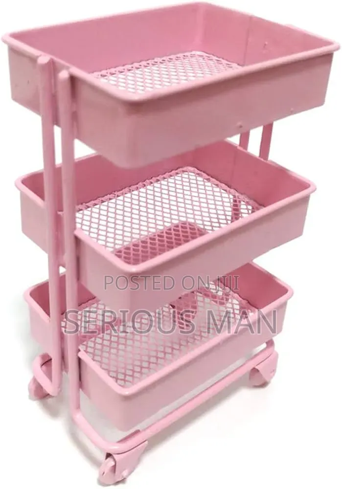 3-tier Pink Mesh Metal Rolling Utility Cart