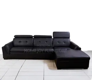 Black Leather L-Shape Couch