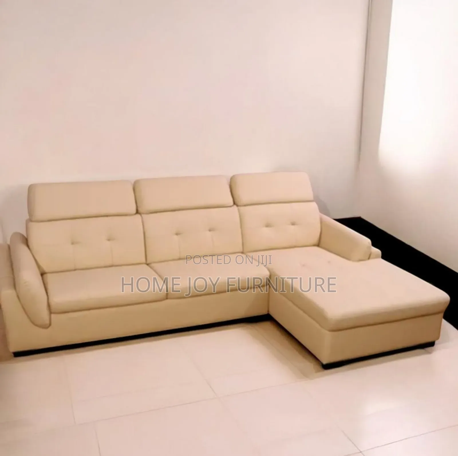 Cream Leather L-Shape Couch