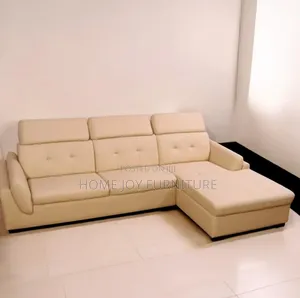 Cream Leather L-Shape Couch