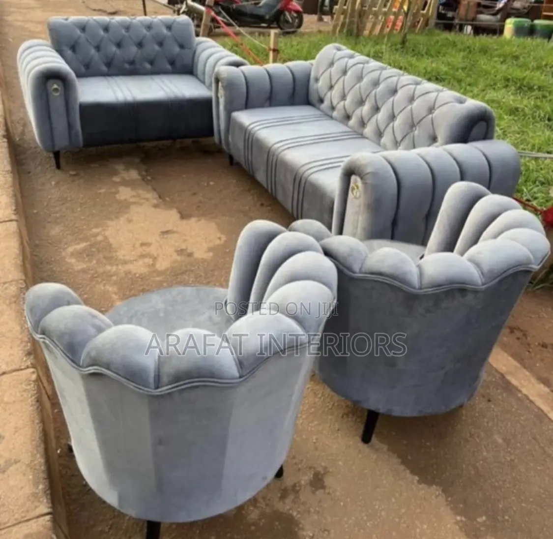 Stylish Curved Sofa With X-Base Accent Chairs